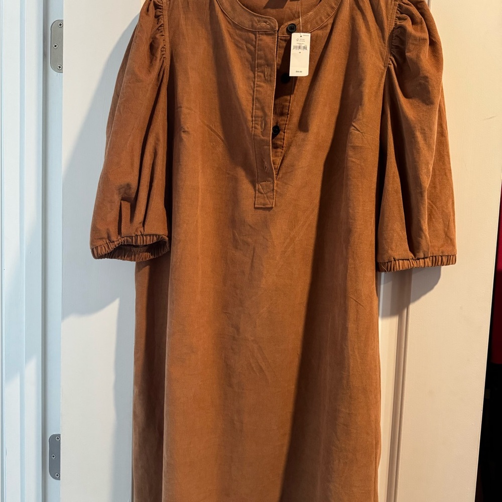 GAP Copper-Tone Mini Dress with Puff Sleeves